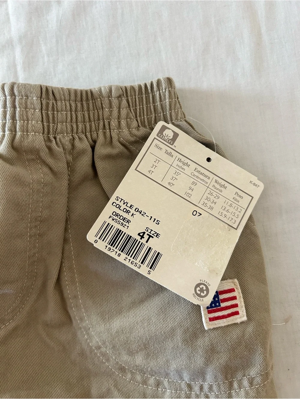NWT Carter’s Boys Khaki Elastic Waist Shorts With The American Flag Pocket/4T